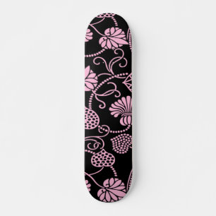 Skateboard Motif floral rétro rose sur noir