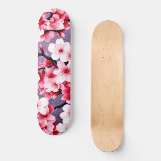 Skateboard motif floral rose cerisier (Recto)