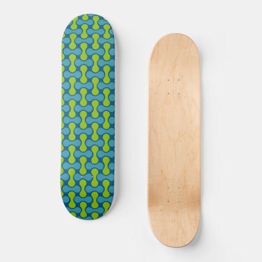 Skateboard Motif géométrique Abstrait rétro en bleu et vert (Recto)