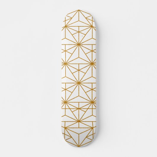 Skateboard Motif géométrique Art déco blanc et or (Devant)