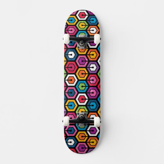 Skateboard Motif géométrique coloré avec des hexagones (Recto)