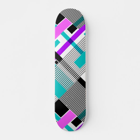 Skateboard motif géométrique en couleurs rayées et néons (Devant)