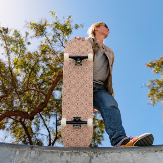 Skateboard Motif géométrique interversible rose et bleu rétro (Extérieur 1)