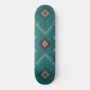 Skateboard Motif géométrique tribal Navajo sarcelle