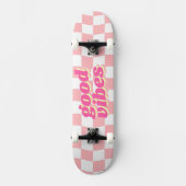 Skateboard Motif Good Vibes Girly Pastel rose Checker blanc (Recto)