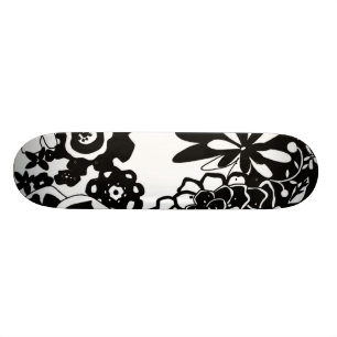 Skateboard Motif graphique de jardin floral noir et blanc