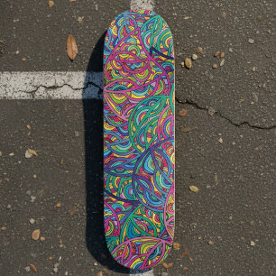 Skateboard Motif gribouillé néon psychédélique rétro