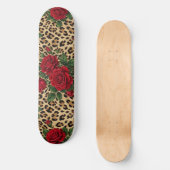 Skateboard Motif imprimé léopard Roses Rouges (Recto)