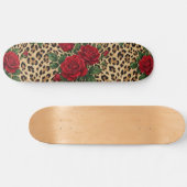 Skateboard Motif imprimé léopard Roses Rouges (Horz)