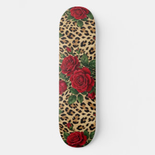 Skateboard Motif imprimé léopard Roses Rouges