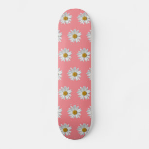 Skateboard Motif mignon blanc marguerite rose