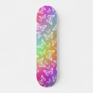 Skateboard Motif Motif arc-en-ciel et papillon blanc