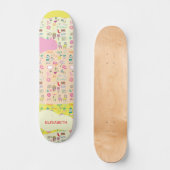 Skateboard Motif Pastel Doodle Filles Mignonnes Rose (Recto)