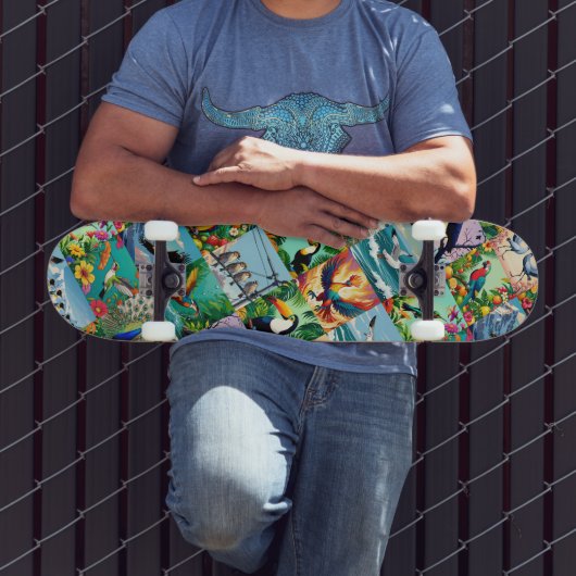 Skateboard Motif patchwork d'oiseaux (Extérieur 3)