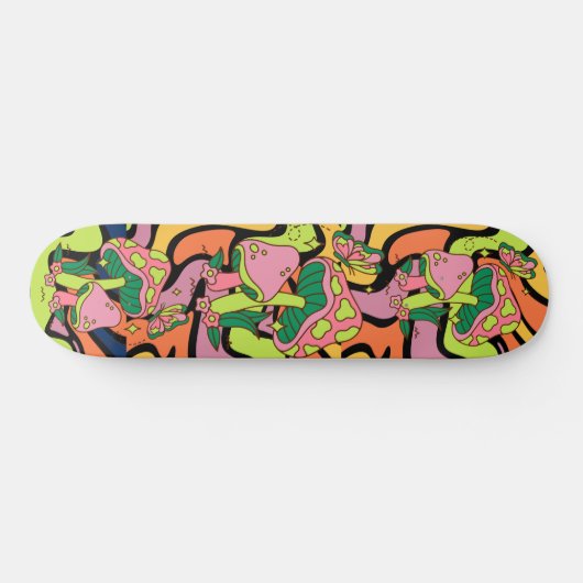 Skateboard Motif rétro de champignons psychédéliques (Horz)