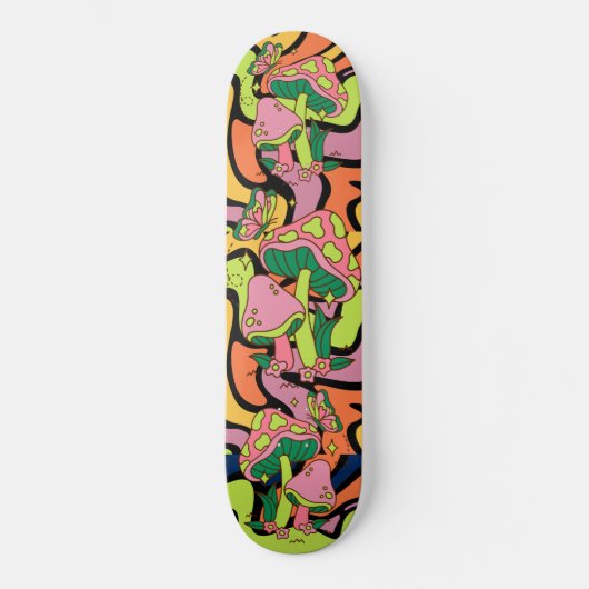 Skateboard Motif rétro de champignons psychédéliques (Recto)