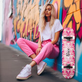 Skateboard Motif rétro pour fille rose