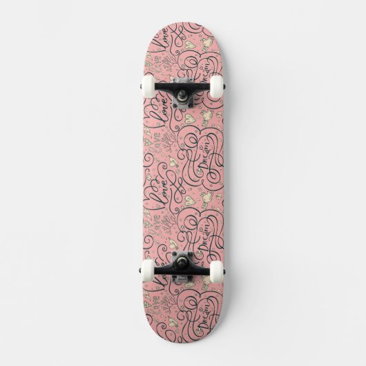 Skateboard Motif romantique avec des coeurs et des oiseaux (Recto)