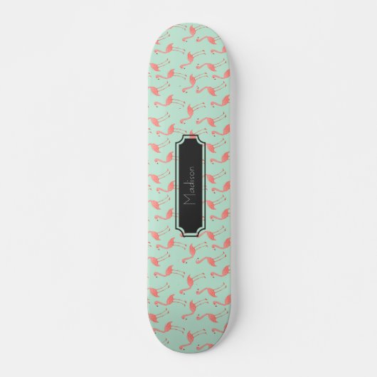 Skateboard Motif rose de Flamant rose avec le prénom (Devant)