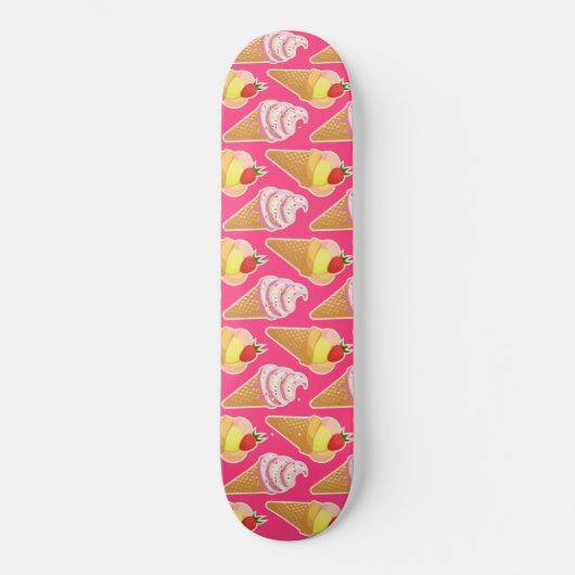 Skateboard Motif rose Kawaii avec crème glacée aux fraises (Recto)
