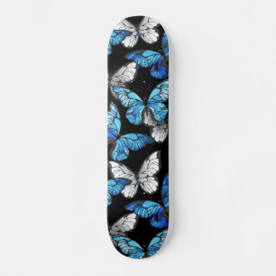 Skateboard Motif sans couleur foncée avec papillons bleus Mor