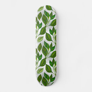 Skateboard Motif sans couture avec Feuilles de thé vert