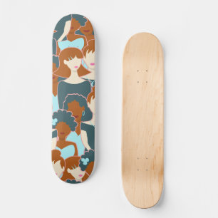 Skateboard Motif sans couture avec filles noires et blanches
