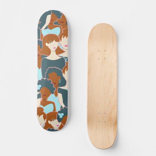 Skateboard Motif sans couture avec filles noires et blanches (Recto)