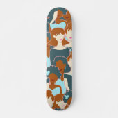 Skateboard Motif sans couture avec filles noires et blanches (Devant)