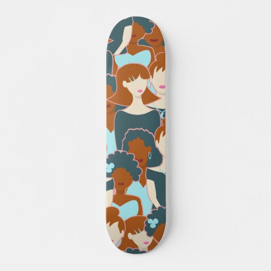 Skateboard Motif sans couture avec filles noires et blanches (Devant)