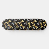Skateboard Motif sans couture avec libellules d'or (Horz)
