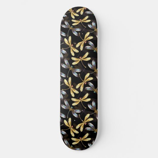 Skateboard Motif sans couture avec libellules d'or (Recto)