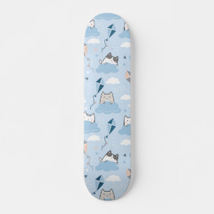 Skateboard Motif sans couture Cute Kawaii Chats nuages de cer