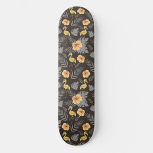 Skateboard Motif sans couture de flamant avec des fleurs et d