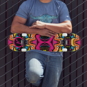 Skateboard Motif sans couture de vague psychédélique néon