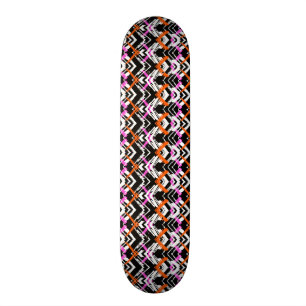 Skateboard Motif tiré par la main noir, orange, et rose de