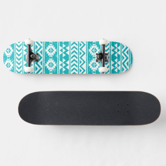Skateboard Motif tribal aztèque grunge turquoise (Horz)