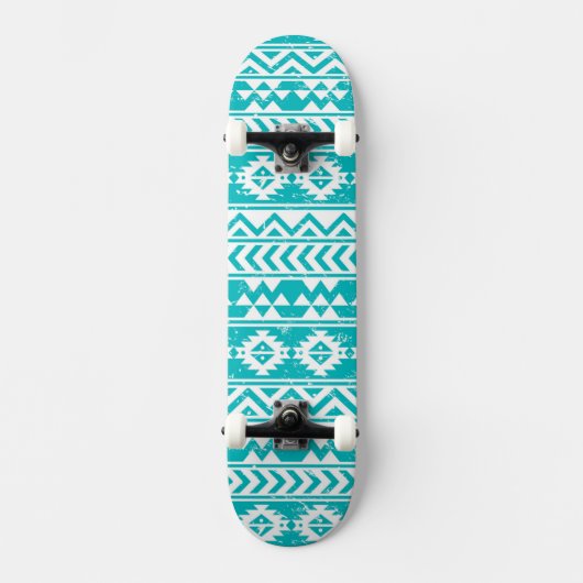 Skateboard Motif tribal aztèque grunge turquoise (Recto)