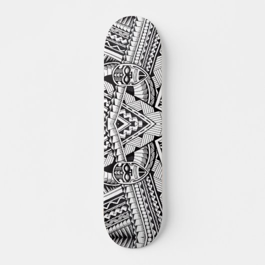 Skateboard Motif tribal géométrique moderne noir et blanc (Devant)