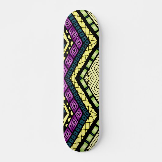 Skateboard Motif tribal jaune violet moderne (Devant)