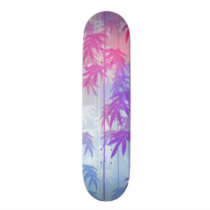 Skateboard Motif tropical de palmier d'aquarelle rose