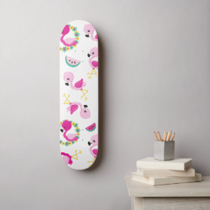 Skateboard Motif tropical, Flamants roses, pastèques, Fleurs