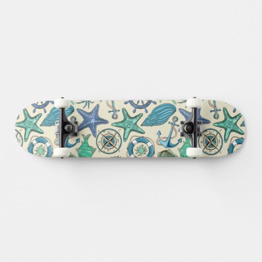 Skateboard Motif turquoise d'animaux de mer (Horz)