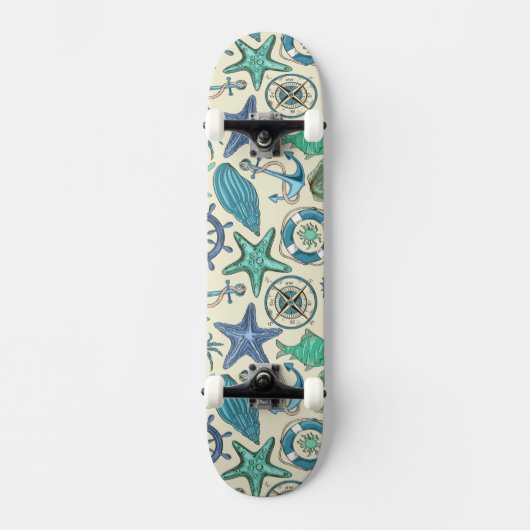 Skateboard Motif turquoise d'animaux de mer (Recto)