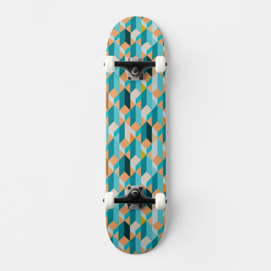 Skateboard Motif turquoise et orange de formes (Recto)