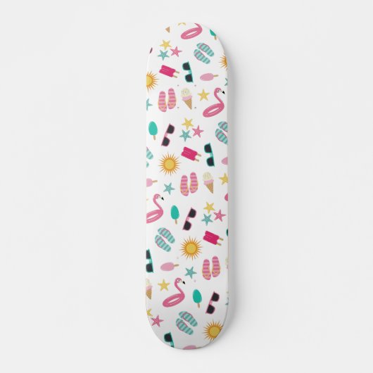 Skateboard Motif turquoise rose de plage d'été (Devant)