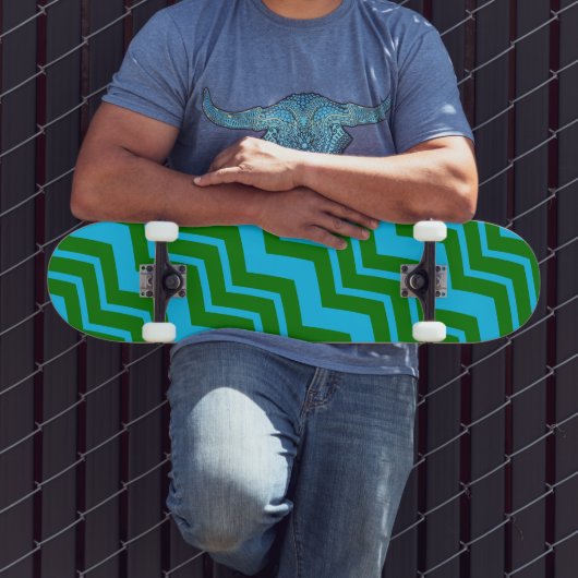 Skateboard Motif zigzag chevron bleu vert (Extérieur 3)