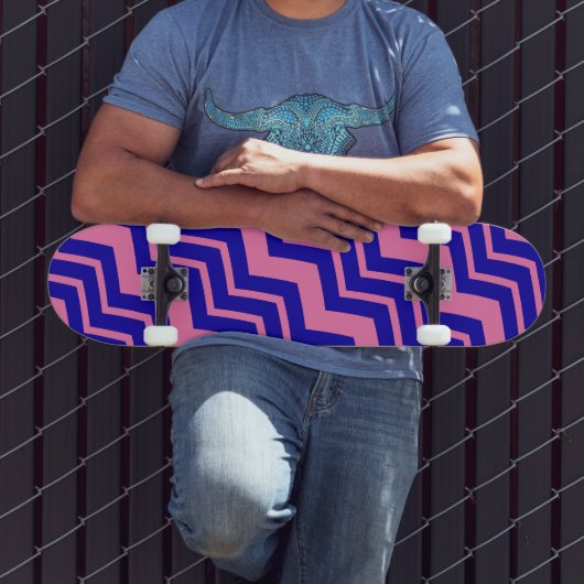 Skateboard Motif Zigzag Chevron Rose Bleu (Extérieur 3)
