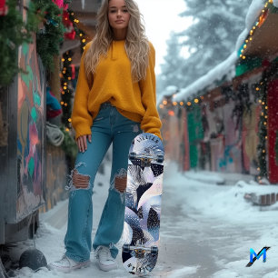 Skateboard Motifs abstraits et fluides bleu céleste élégants