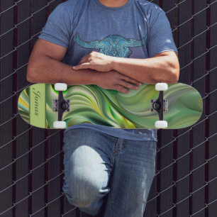 Skateboard motifs de vagues verts abstraits